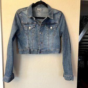 Go Jeans Sz XL Vintage Navy Denim Jean Jacket Cropped Wash Pockets